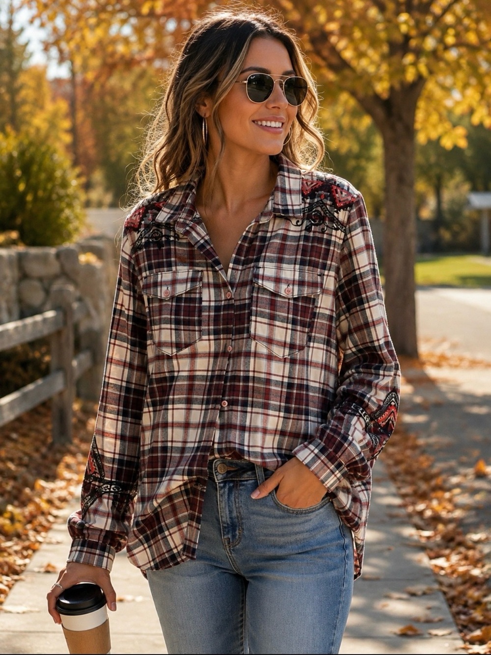DRIFTWOOD Plaid Button-Down Shirt in Burgundy and Cream